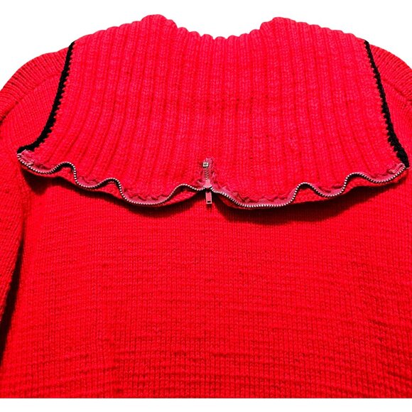 Handmade Red & Black Knit Hooded Cardigan With Zigzag Design & Front Zipper Clos - Picture 5 of 8